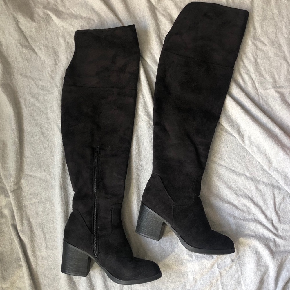 Over the knee black suede boots
